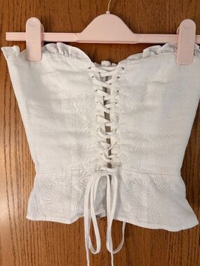 Reformation Lace Up Linen Sweetheart Neckline Strapless Top
